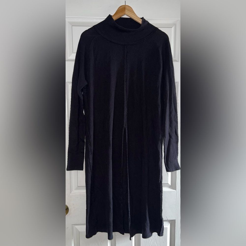 We the free Black Turtle Neck Front Slit Long Sweater Size Small EUC